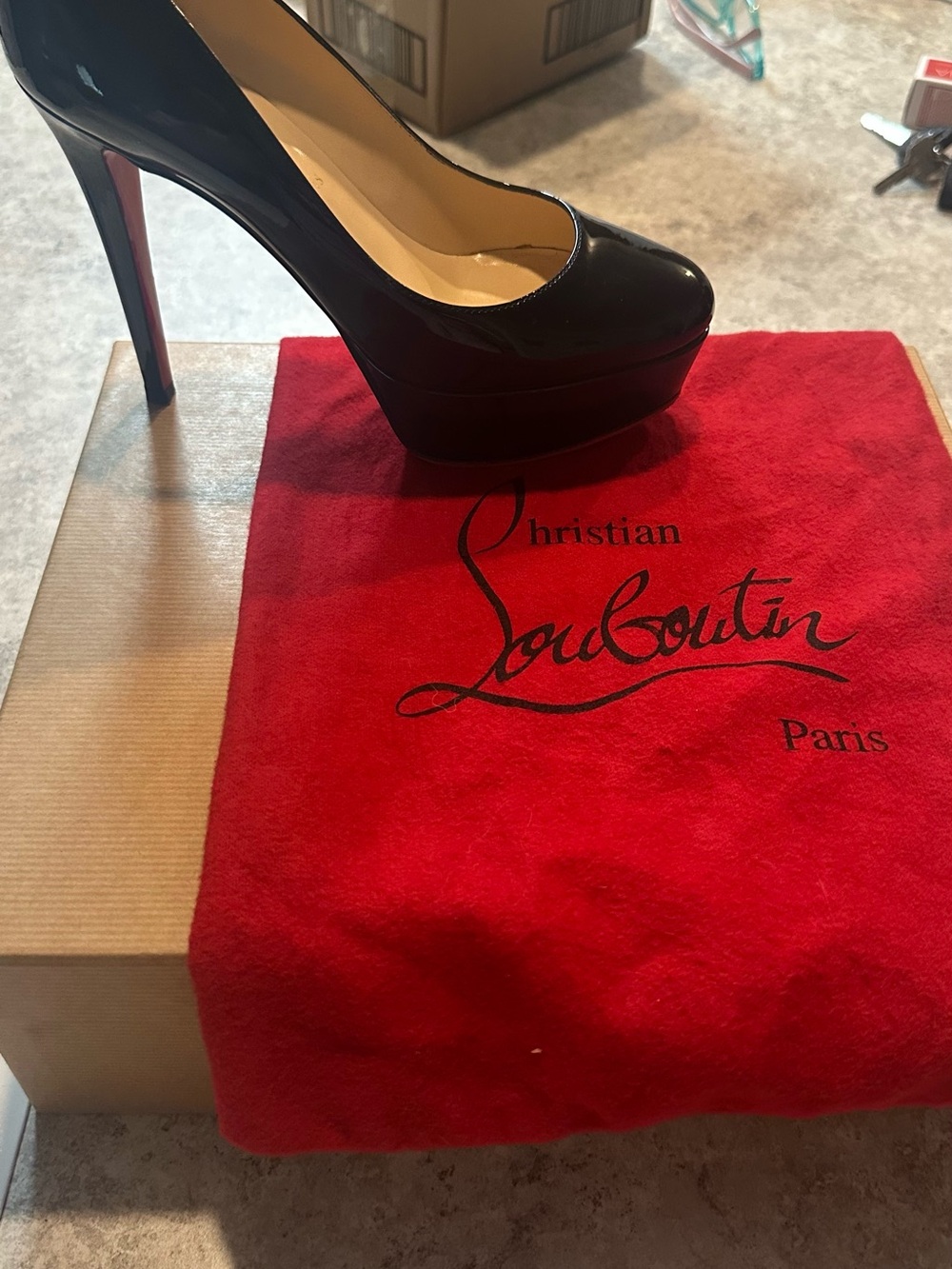 Christian Louboutin Black Patent Leather Platform Pumps with Red Soles - Picture 2 of 8